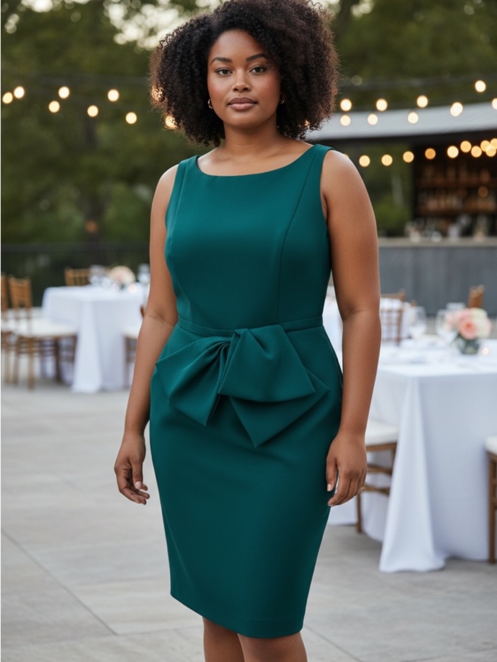 Carmen Marc Valvo Classic Teal Sleeveless Sheath Party Dress w/Bow Peplum Size 8